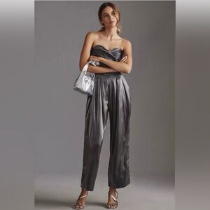 Anthropologie Elegant Silver Strapless Romper